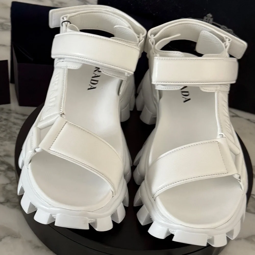 Prada 2x3077 Nappa Sport White Leather Men's Sandal, US 10.5 (UK-9.5)